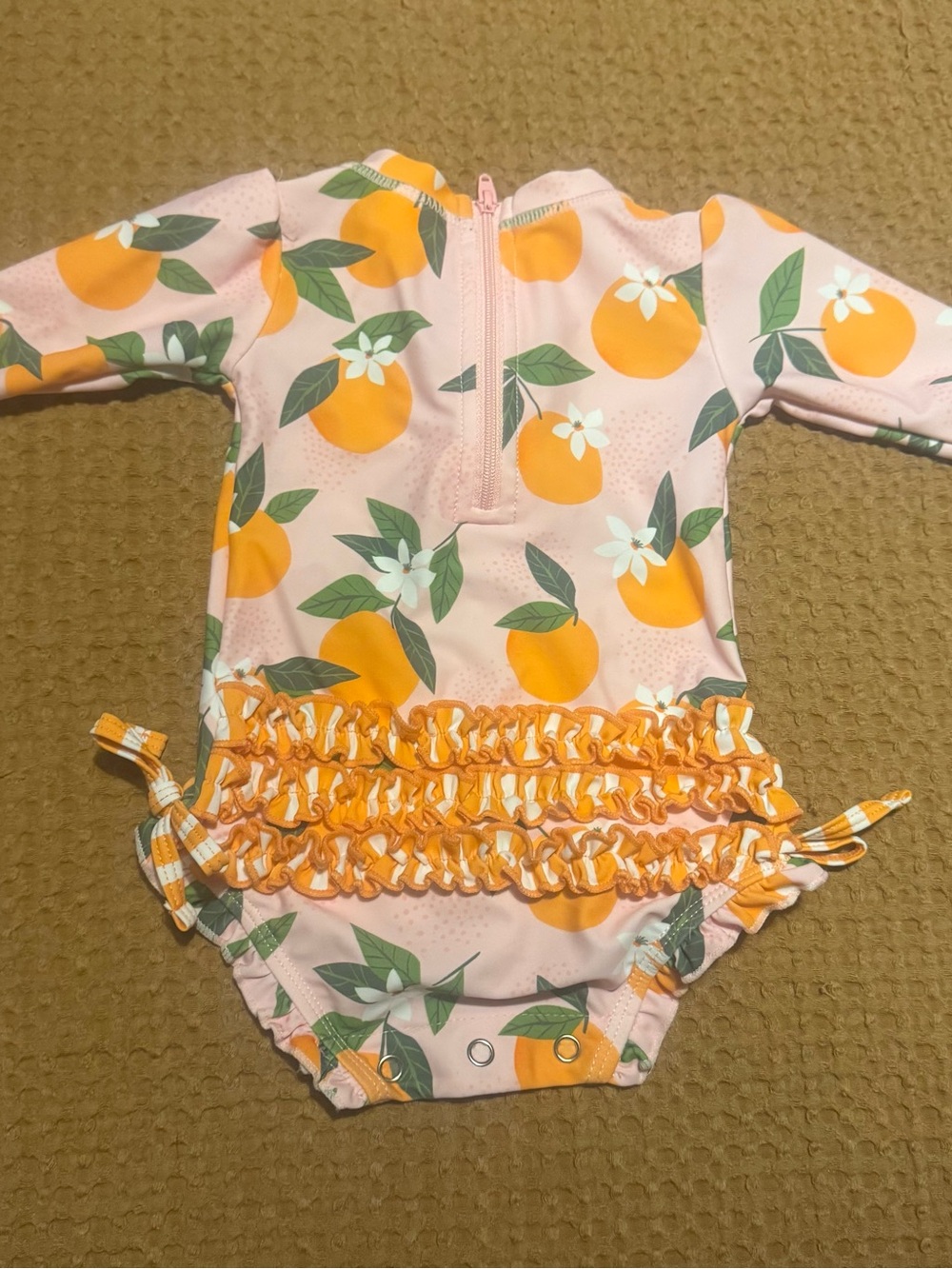 RuffleButts Pink Orange Citrus Ruffle One-Piece Swim Suit